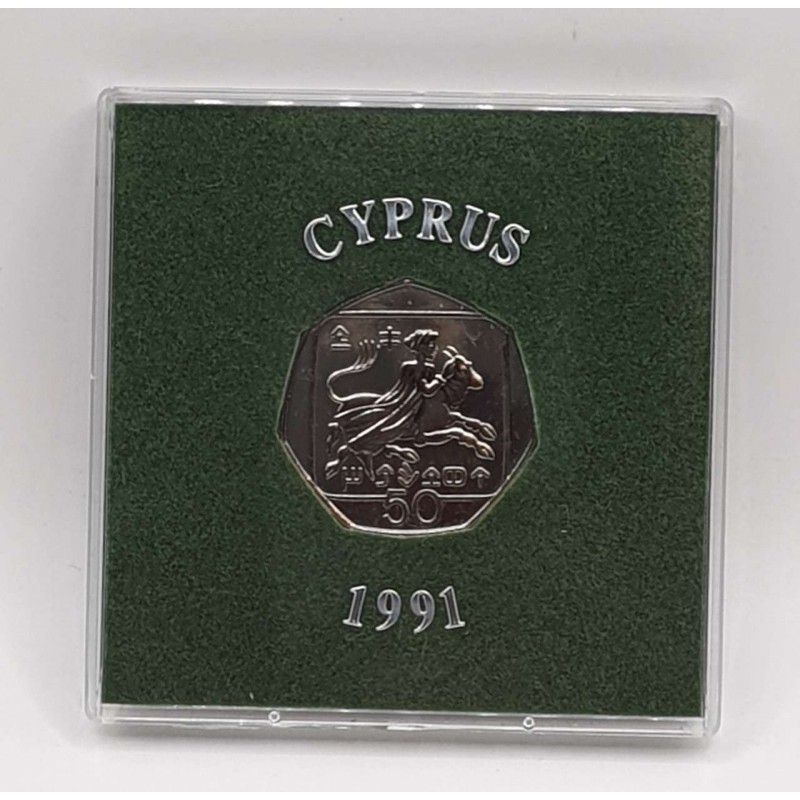CYPRUS 1991 CUNI BU 50 CENTS COIN IN ORIGINAL RIGID CASE WORLD COINS