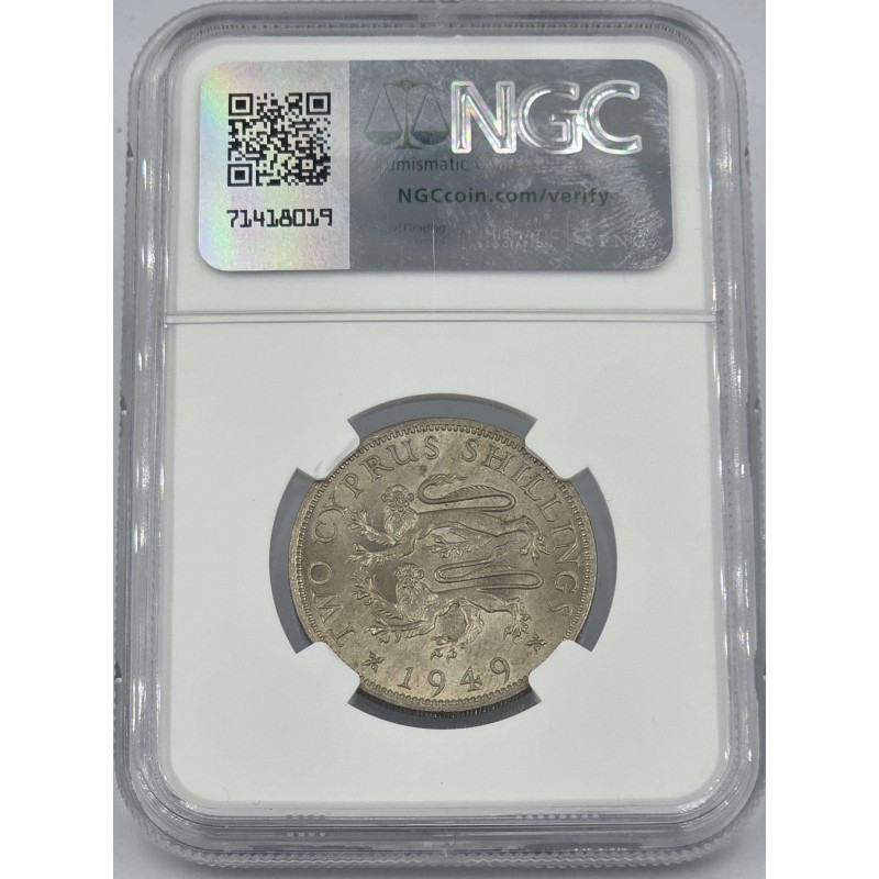 CYPRUS 2 SHILLINGS COIN 1949 UNC KGVI NGC MS62 WORLD COINS