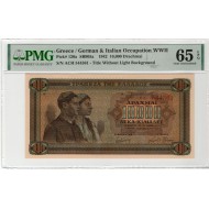 GREECE 1942 10000 DRACHMAI WWII UNC P120a PMG 65EPQ
