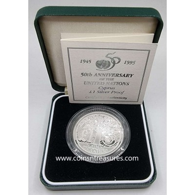 CYPRUS 1995 SILVER PROOF COIN POUND UN IN BOX + COA