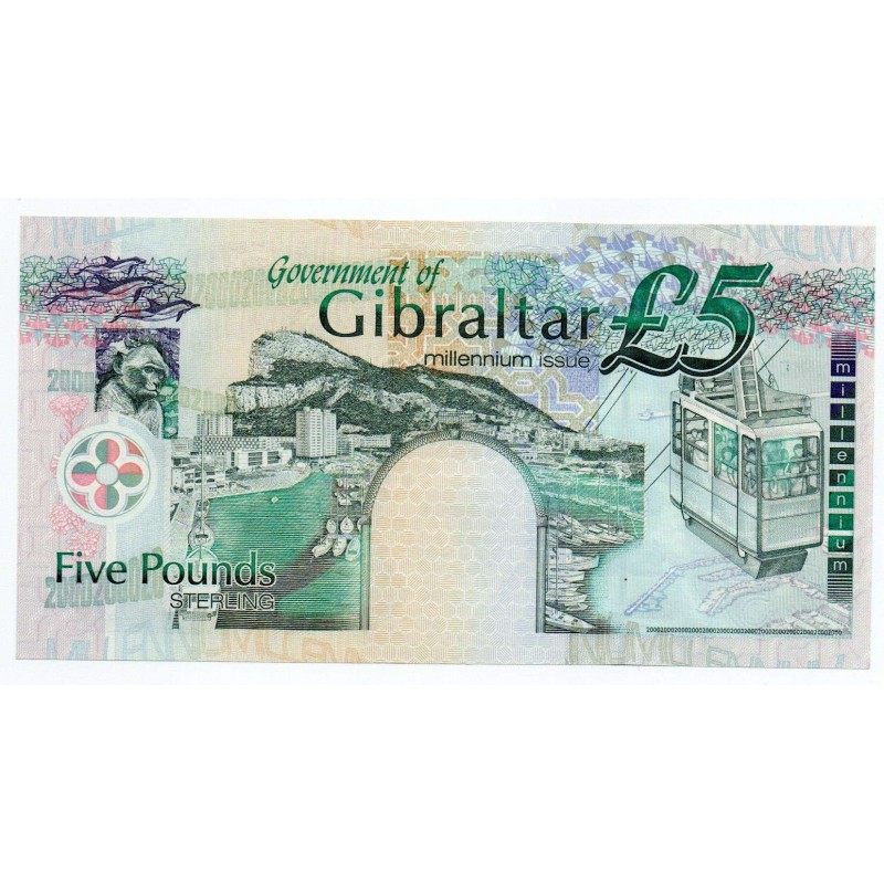 GIBRALTAR 5 POUND 1988 P20e BANKNOTE QEII UNC WORLD BANKNOTES