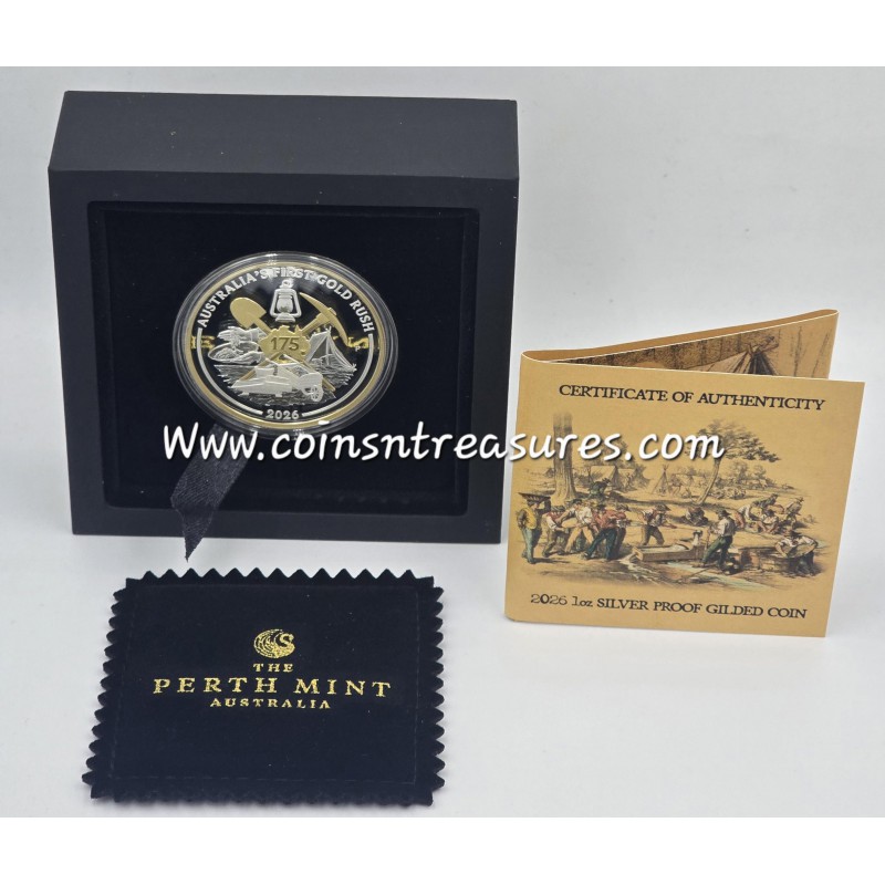 Australia's First Gold Rush 2026 1oz Silver Proof Gilded Coin GOLD AND SILVER BULLION