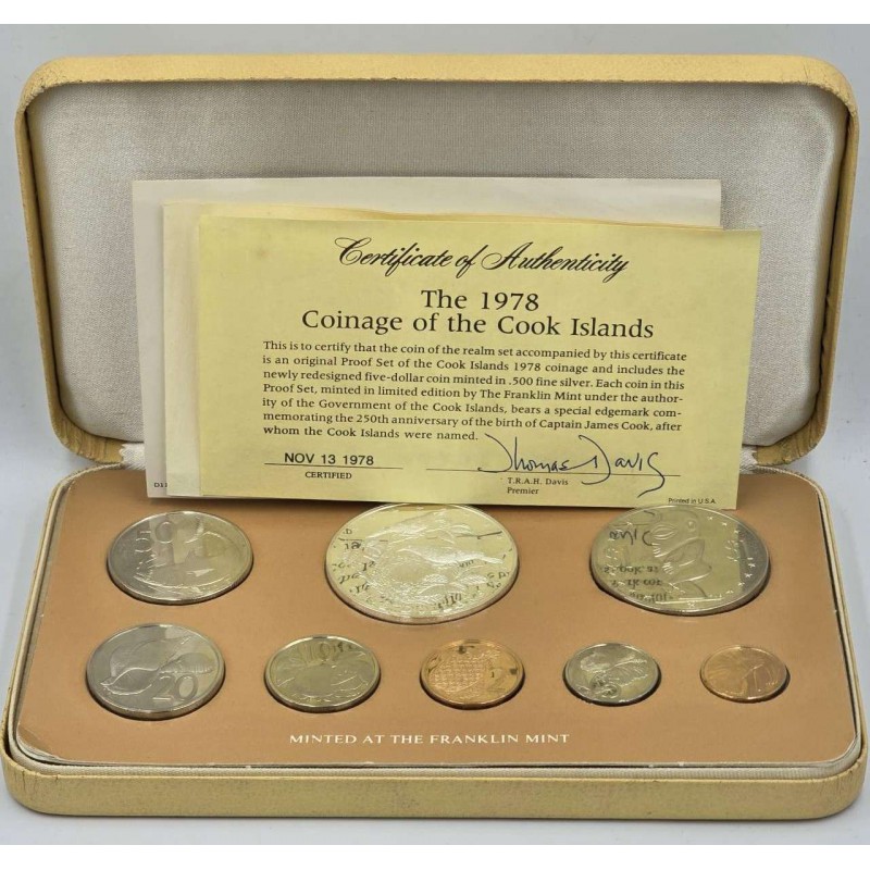 COOK ISLANDS 1978 SILVER PROOF COIN SET IN Box + COA WORLD COINS
