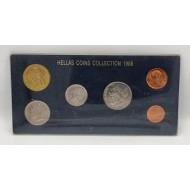 GREECE 1988 UNC COMPLETE YEAR DRACHMAS COIN SET IN CASE