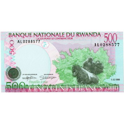 AFRICA RWANDA 1998 500 FRANCS GORILLA P26 UNC