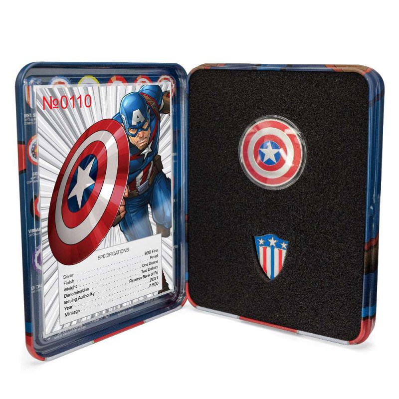 FIJI 2021 CAPTAIN AMERICA SHIELD MARVEL 1 OZ SILVER COIN GOLD AND SILVER BULLION