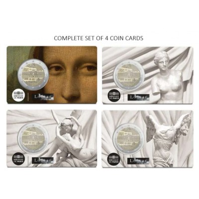 France 2025 The Louvre Museum 2 Euro all 4 Coin Cards
