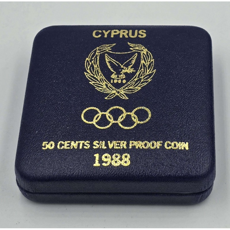 CYPRUS 1988 SILVER PROOF COIN 50 CENTS OLYMPIC GAMES SEOUL WORLD COINS
