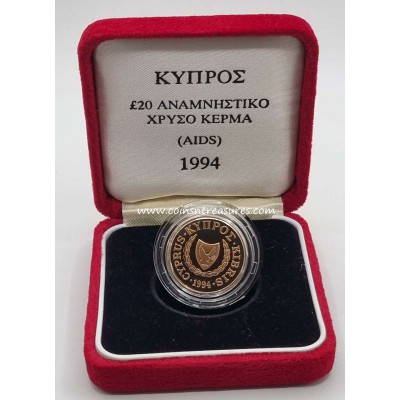 CYPRUS 1994 GOLD PROOF COIN AIDS BOX AND COA