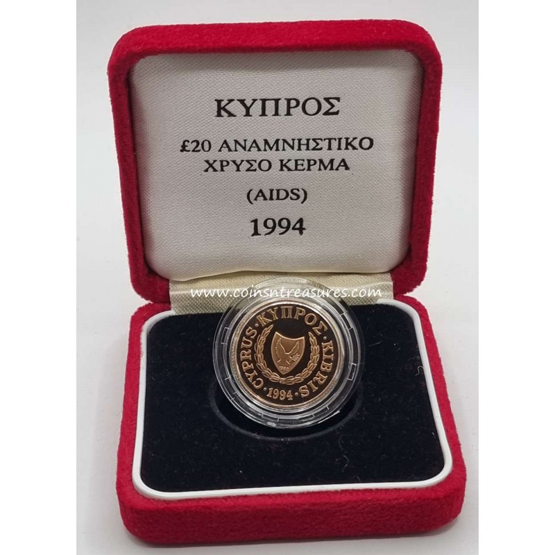 CYPRUS 1994 GOLD PROOF COIN AIDS BOX AND COA WORLD COINS