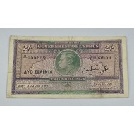 CYPRUS 2 SHILLINGS AUGUST 1947 BANKNOTE KGVI p21