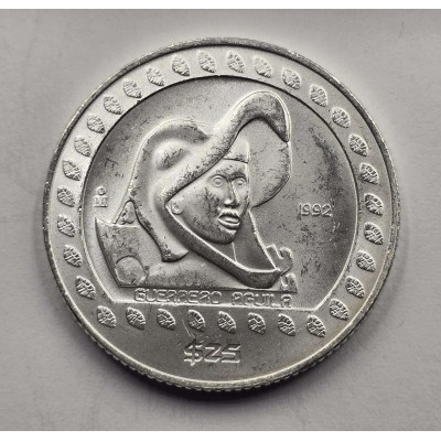 MEXICO UNC SILVER .999 COIN 25 PESOS 1992