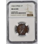 CYPRUS 1 PIASTRE 1944 COIN OF KGVI NGC MS63BN WORLD COINS
