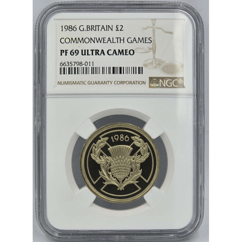 UK BRITAIN 1986 £2 COMMONWEALTH GAMES NGC PF 69 UCA WORLD COINS