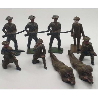 LEAD 9 WWI BRITISH SOLDIERS VINTAGE TOYS LOT