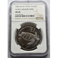 CYPRUS 1997 1 POUND COIN WWF TURTLE CUNI NGC MS68