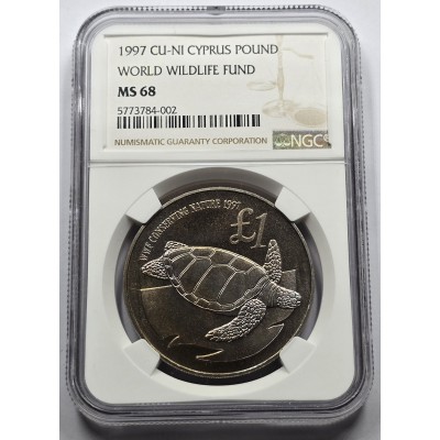 CYPRUS 1997 1 POUND COIN WWF TURTLE CUNI NGC MS68