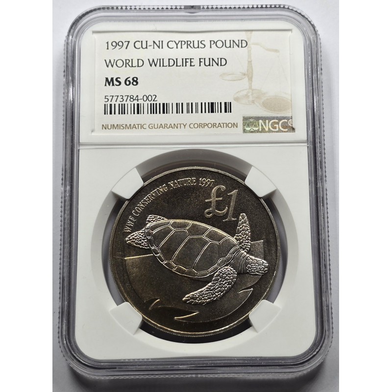 CYPRUS 1997 1 POUND COIN WWF TURTLE CUNI NGC MS68 WORLD COINS