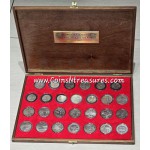 CYPRUS COMPLETE SET OF COMMEMORATIVE COINS 1970-2007 IN LUXURY WOODEN CASE WORLD COINS