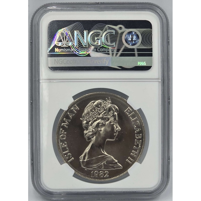 ISLE OF MAN 1982 CROWN SPAIN WORLD CUP NGC MS 67 POP 1 WORLD COINS