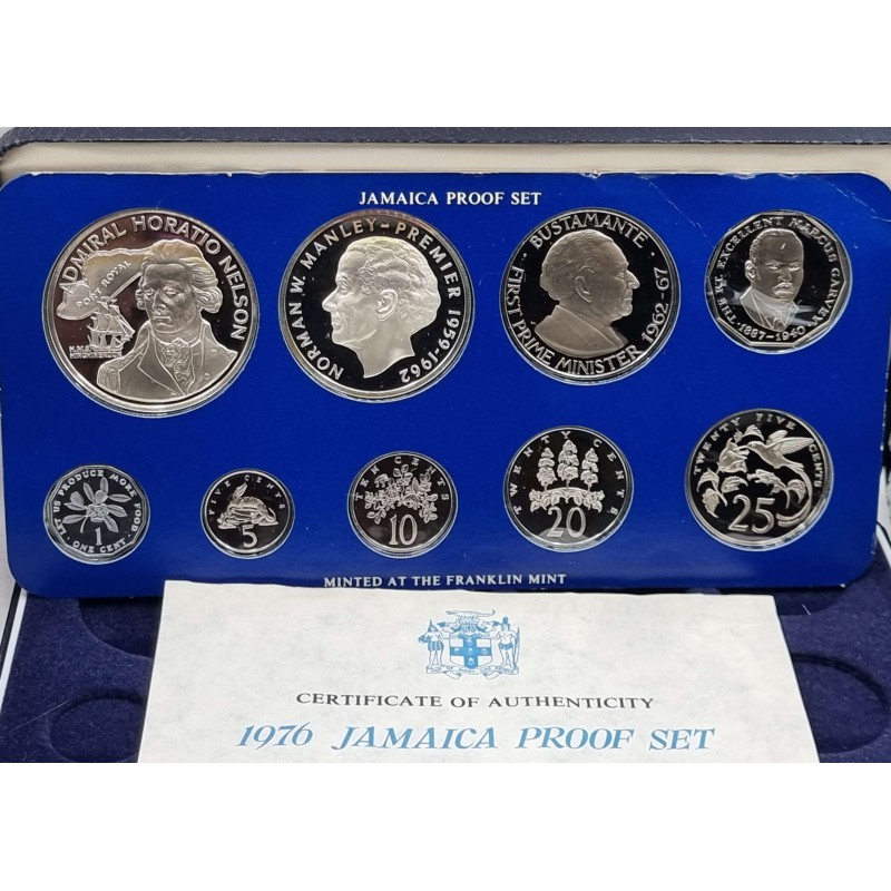 JAMAICA SILVER PROOF COIN YEAR SET 1976 BY FRANKLIN MINT WORLD COINS
