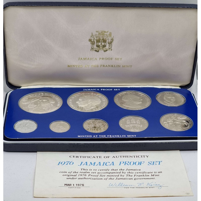JAMAICA SILVER PROOF COIN YEAR SET 1976 BY FRANKLIN MINT WORLD COINS