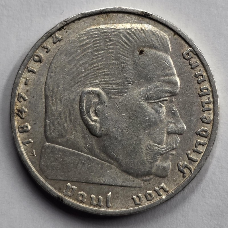 GERMANY WWII THIRD REICH 1938 SILVER 2 REICHSMARK HINENBURG WORLD COINS