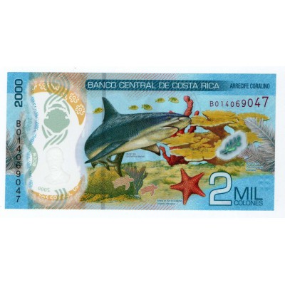 COSTA RICA 2000 COLONES POLYMER SHARK BANKNOTE 2020 UNC