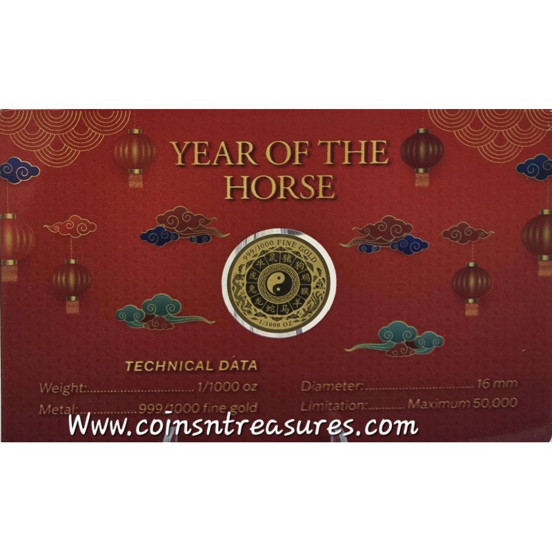 YEAR OF THE HORSE 1/1000 Oz .999 Gold in Coin card 2026 GOLD AND SILVER BULLION