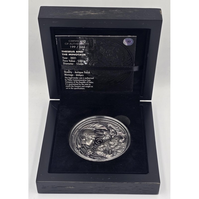 THESEUS AND MINOTAUR 3 Oz Silver Coin 20$ Palau 2021 GOLD AND SILVER BULLION