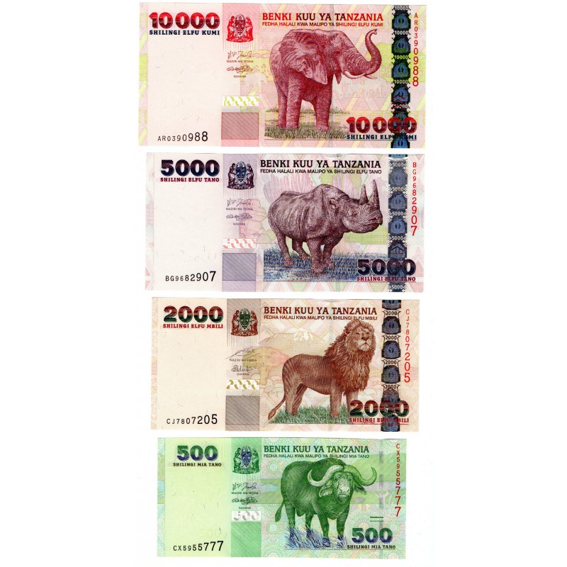 AFRICA TANZANIA COMPLETE ANIMAL SET 2003 - 2006 UNC WORLD BANKNOTES