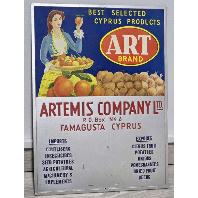 Cyprus Vintage Cardboard AD Sign Artemis Calendar 1972 famagusta