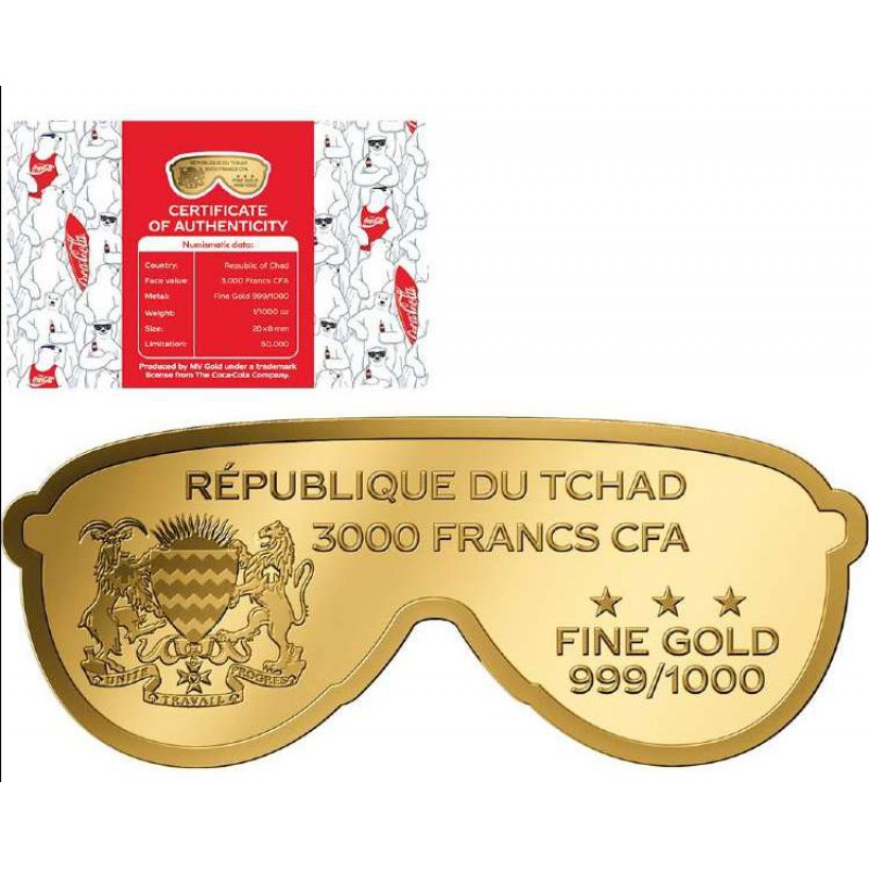 Coca Cola Sunglasses 1/1000 Oz .999 Gold in Coin card 2023 GOLD AND SILVER BULLION