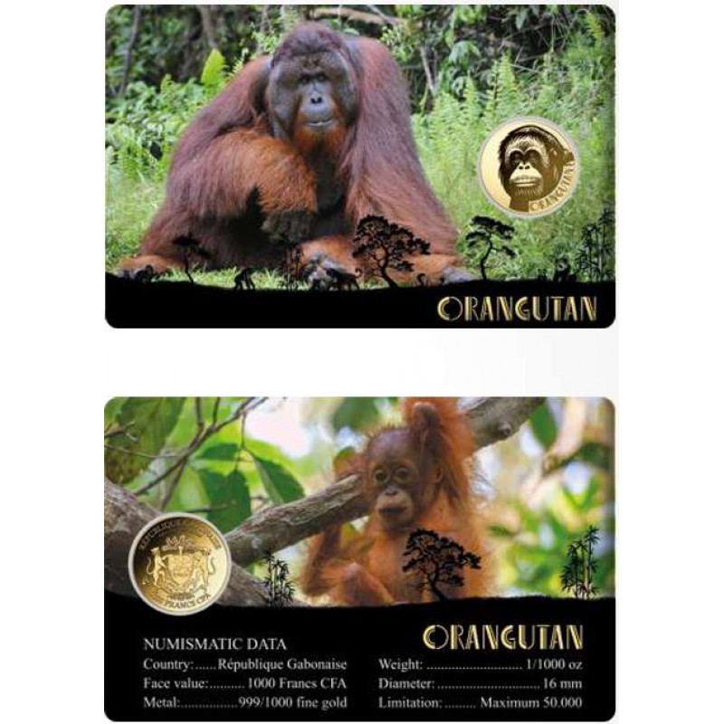 Big Five of Asia animals Orangutan 1/1000 Oz Gold Coin GOLD AND SILVER BULLION