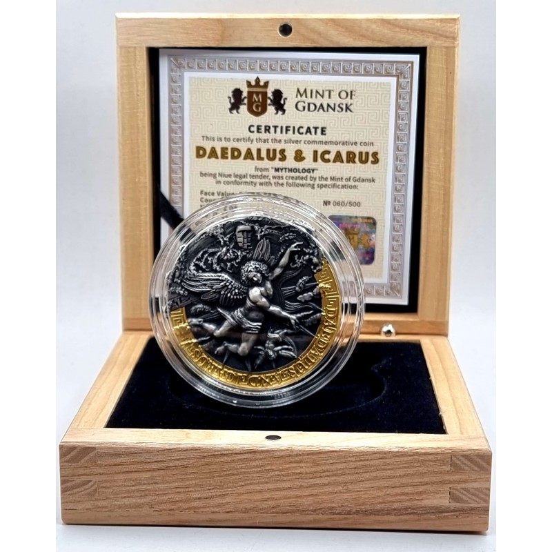 NIUE 2021 DAEDALUS AND ICARUS 2 OZ PURE SILVER COIN GOLD AND SILVER BULLION