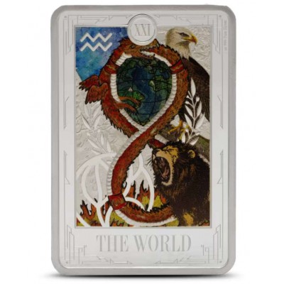 Tarot Cards 2025 The World XXI 1 oz Silver Proof coin bar