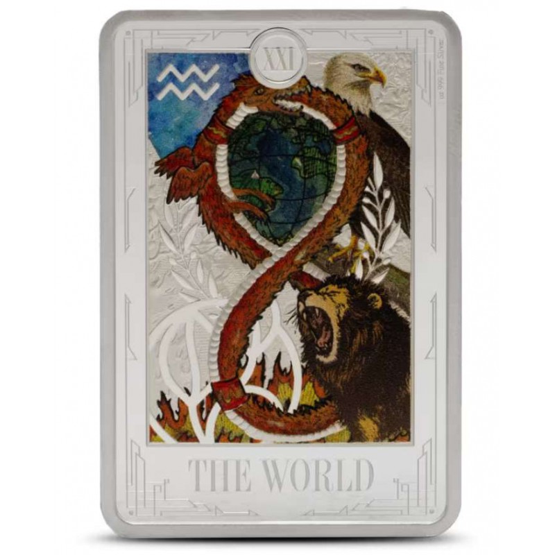 Tarot Cards 2025 The World XXI 1 oz Silver Proof coin bar GOLD AND SILVER BULLION