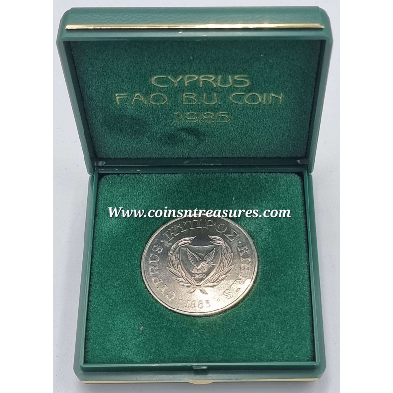 CYPRUS 1985 CUNI COIN 50 CENTS FAO SAVE THE FORESTS IN BOX WORLD COINS