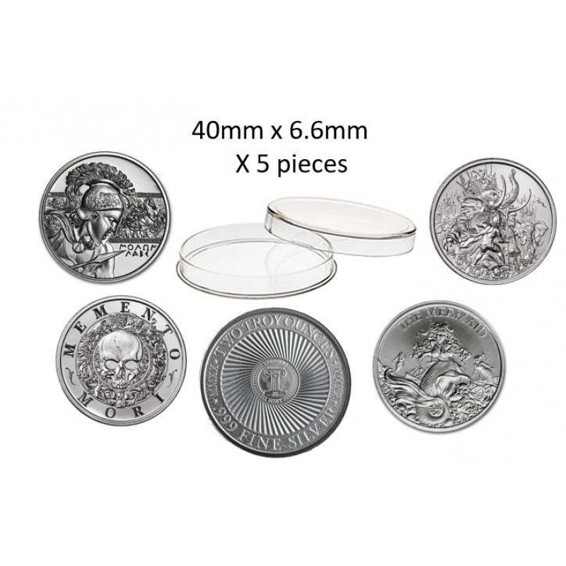 Coin capsules for 2 oz silver - intaglio mint 40mm X 6,6mm Pack of 5 ACCESSORIES & SUPPLIES