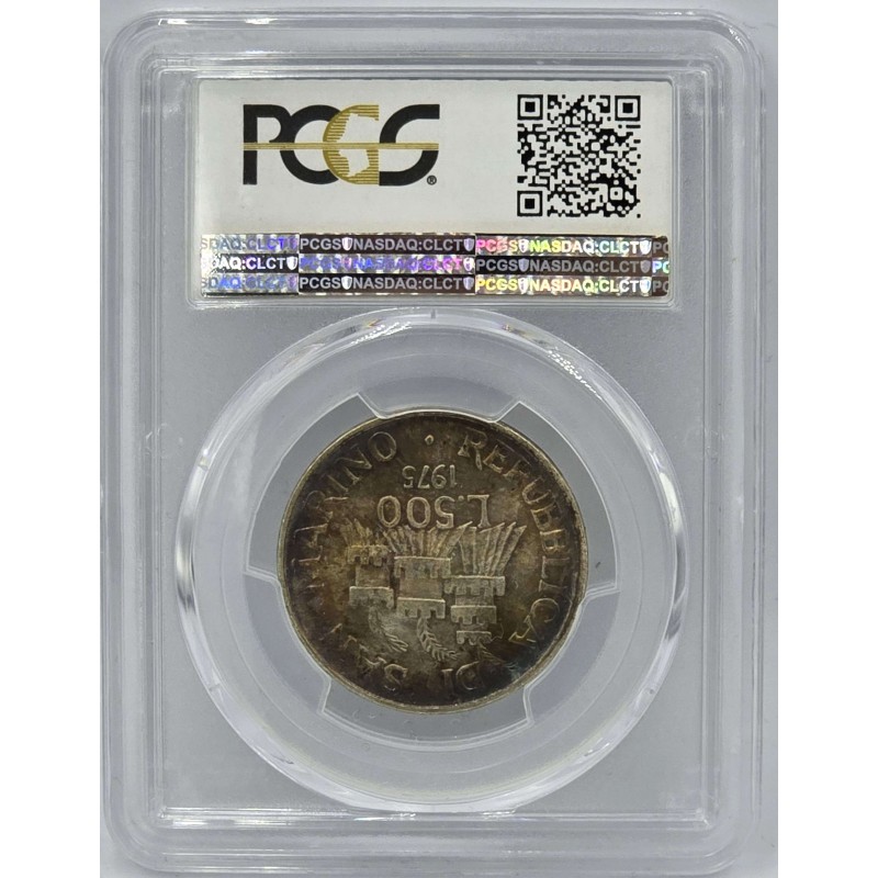SAN MARINO 1975 SILVER 500 LIRE PCGS MS67 TOP RAINBOW COLOR WORLD COINS
