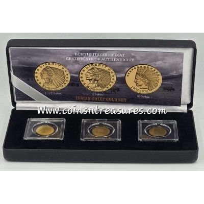 US Indian Chief Gold 3 Coin Set collection 1/1000 Gold .999