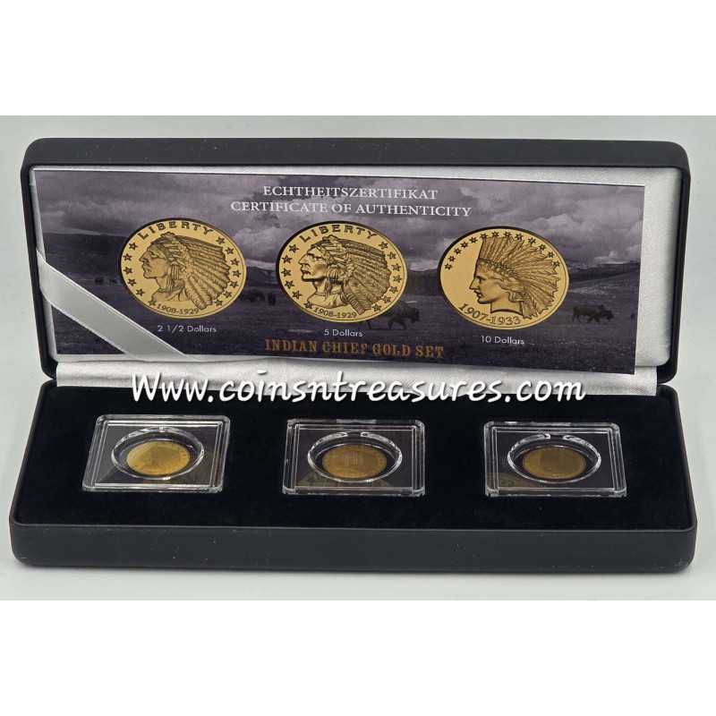 US Indian Chief Gold 3 Coin Set collection 1/1000 Gold .999 GOLD AND SILVER BULLION