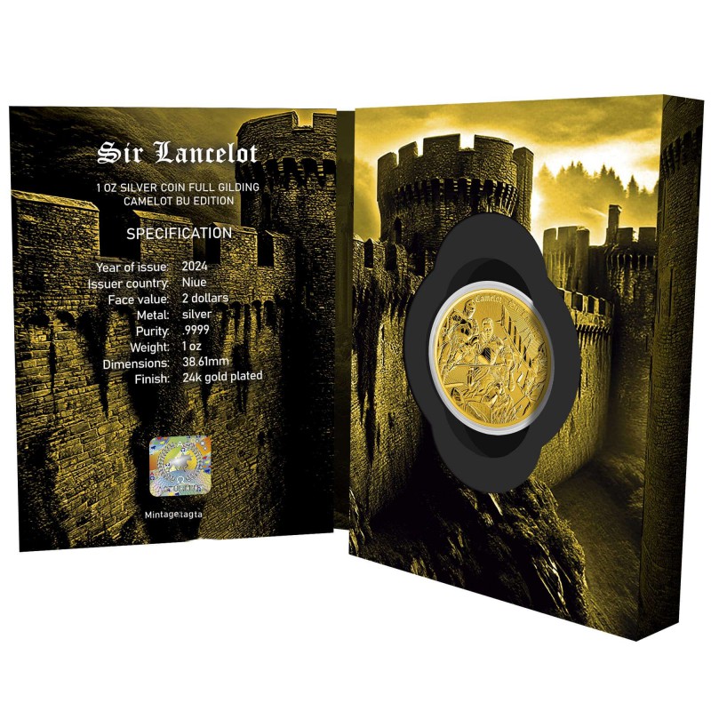 SIR LANCELOT Camelot Gold Gilded 1 Oz Silver Coin Niue 2024 GOLD AND SILVER BULLION