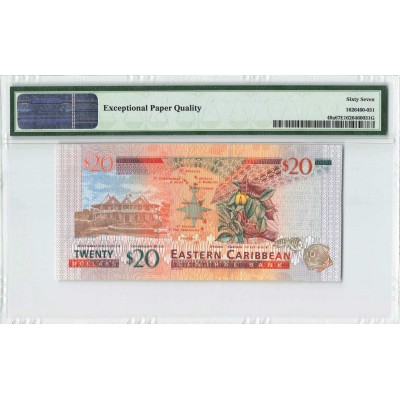 East Caribbean States ND (2008) P-49a PMG Superb Gem UNC 67 EPQ 20 Dollars banknote QEII