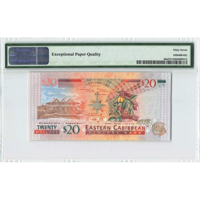 East Caribbean States ND (2008) P-49a PMG Superb Gem UNC 67 EPQ 20 Dollars banknote QEII WORLD BANKNOTES