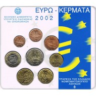 GREECE 2002 COMPLETE YEAR EURO SET IN OFFICIAL COIN BLISTER FIRST ISSUE