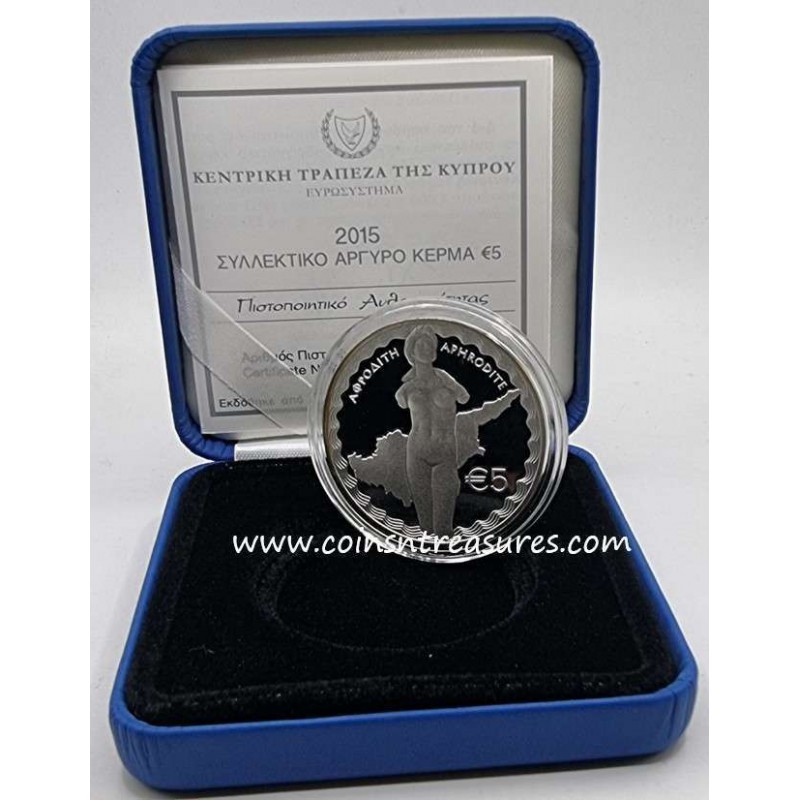 CYPRUS 2015 SILVER PROOF COIN 5 EURO GODDESS APHRODITE WORLD COINS