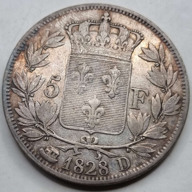 France Charles X Silver 5 Francs coin 1828 D RARE WORLD COINS