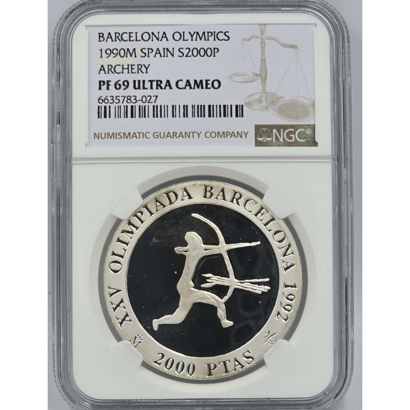 SPAIN SILVER PROOF BARCELONA OLYMPICS 1992 ARCHERY NGC PF69 UCA WORLD COINS