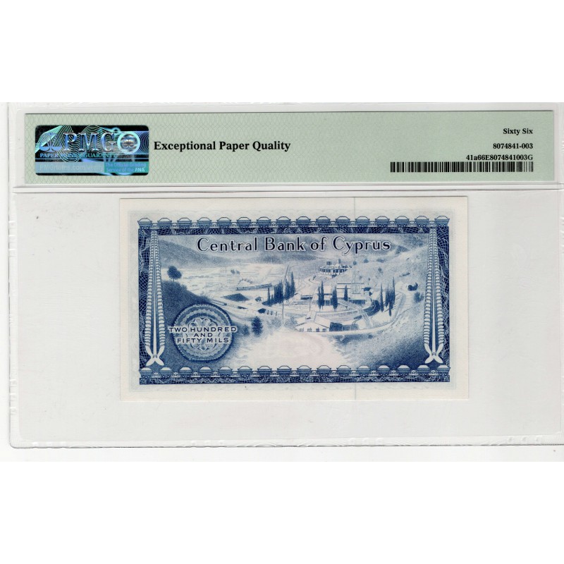CYPRUS 250 MILS 1968 BANKNOTE UNC PMG 66 p41a WORLD BANKNOTES